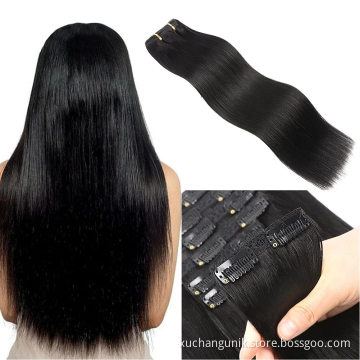 7 Pcs/Set Remy Virgin Blonde Wholesale Seamless Indian Silky Straight Human Hair Customized Double Drawn Clip in Extension Hair